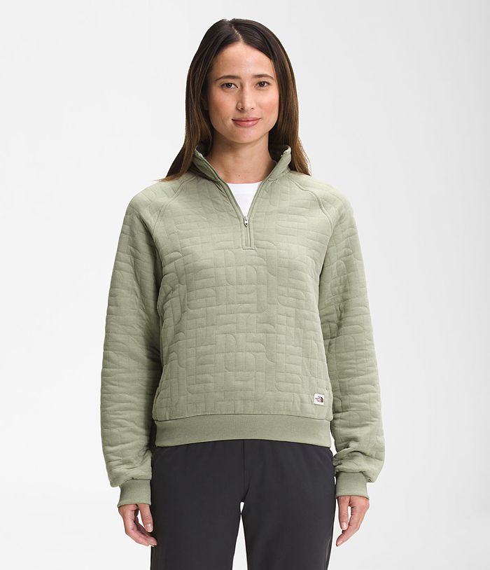 The North Face Pullover Longs Peak Quilted ¼ Zip Green - Womens - Thailand OJZBW-7201